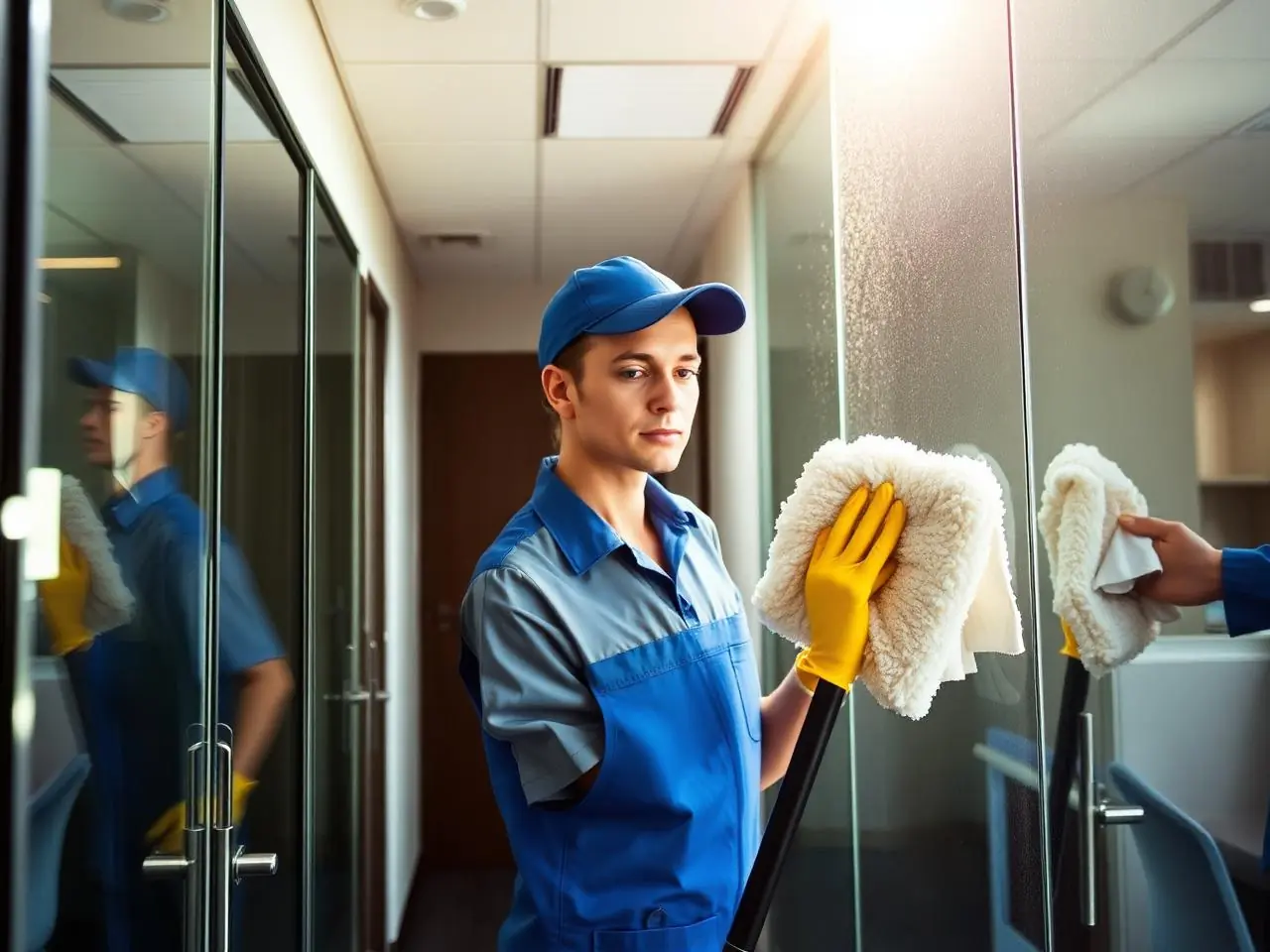 Professional cleaner working in a commercial office space